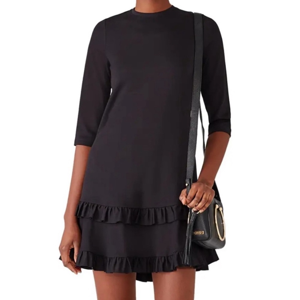 byTiMo Womens Black Long Sleeve Ruffle Hem Tier Shift Dress